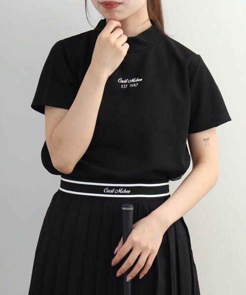 CECIL McBEE(セシルマクビー)の「Checkered mock neck チェカード モックネック 半袖Tシャツ(Tシャツ/カットソー・レディース・ネイビー/ブラック・M/S)」の4枚目の写真