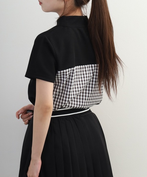 CECIL McBEE(セシルマクビー)の「Checkered mock neck チェカード モックネック 半袖Tシャツ(Tシャツ/カットソー・レディース・ネイビー/ブラック・M/S)」の8枚目の写真