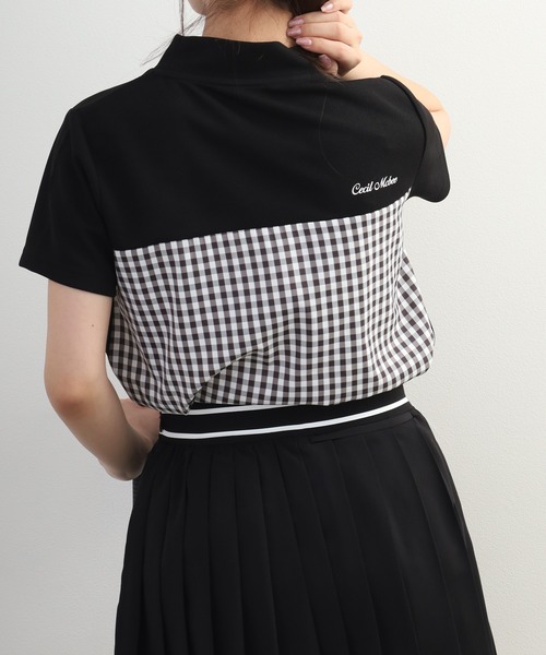 CECIL McBEE(セシルマクビー)の「Checkered mock neck チェカード モックネック 半袖Tシャツ(Tシャツ/カットソー・レディース・ネイビー/ブラック・M/S)」の9枚目の写真