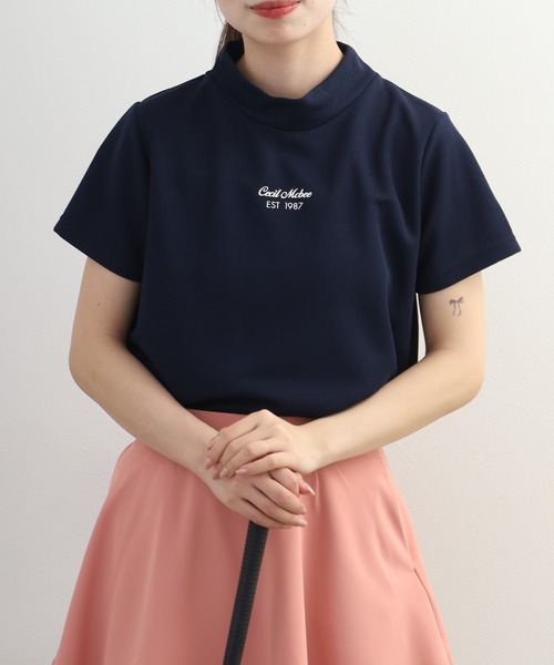 CECIL McBEE(セシルマクビー)の「Checkered mock neck チェカード モックネック 半袖Tシャツ(Tシャツ/カットソー・レディース・ネイビー/ブラック・M/S)」の12枚目の写真