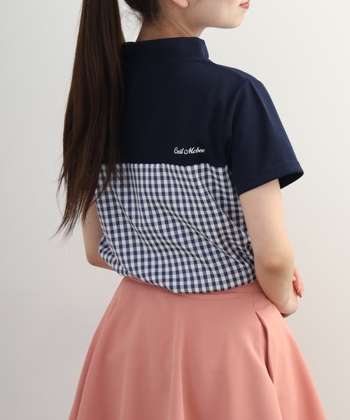 CECIL McBEE(セシルマクビー)の「Checkered mock neck チェカード モックネック 半袖Tシャツ(Tシャツ/カットソー・レディース・ネイビー/ブラック・M/S)」の16枚目の写真
