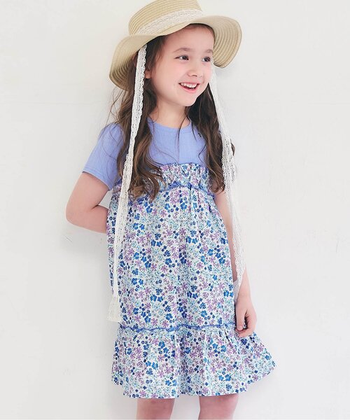 apres les cours(アプレレクール)の「【WEB限定】フラワードッキングワンピース(ワンピース・キッズ・ブラック/レインボー/ラベンダー・80/90/100/110/120/130/140)」の1枚目の写真