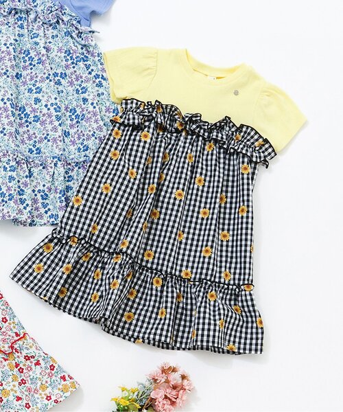 apres les cours(アプレレクール)の「【WEB限定】フラワードッキングワンピース(ワンピース・キッズ・ブラック/レインボー/ラベンダー・80/90/100/110/120/130/140)」の2枚目の写真