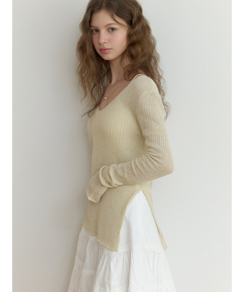 RE_L(リエル)の「Slony v slit knit (beige)(ニット/セーター・レディース・その他・FREE)」の6枚目の写真