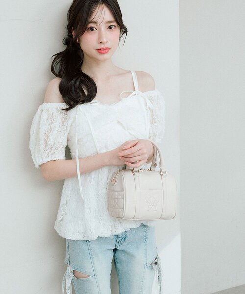 OLIVE des OLIVE（オリーブデオリーブ）の「Aimerianejoieロゴミニボストンバッグ（ボストンバッグ・レディース・ベージュ/ピンク/ブラック/サックスブルー・FREE）」の21枚目の写真