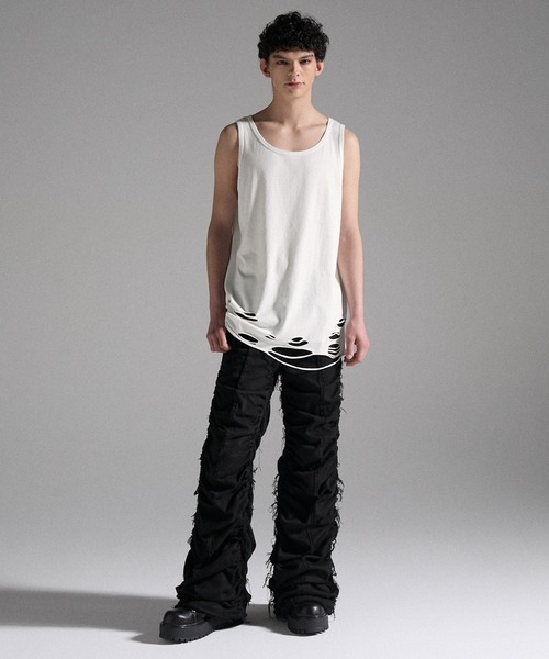GRANCY(グランシー)の「【GRANCY】Damage design Cotton Sleeveless Tee / ダメージデザインコットンノースリーブTシャツ(タンクトップ・メンズ・グレー/ホワイト・M/S/L)」の4枚目の写真