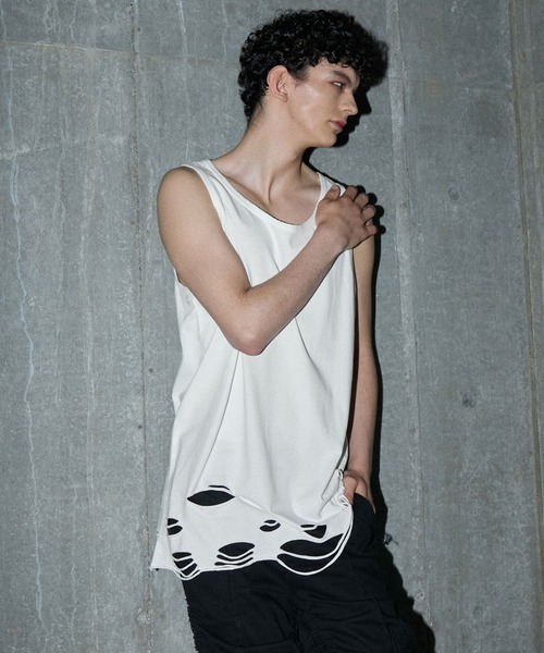 GRANCY(グランシー)の「【GRANCY】Damage design Cotton Sleeveless Tee / ダメージデザインコットンノースリーブTシャツ(タンクトップ・メンズ・グレー/ホワイト・M/S/L)」の14枚目の写真