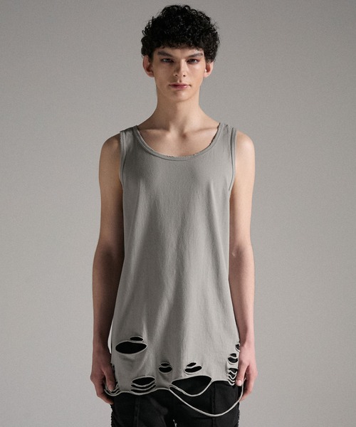 GRANCY(グランシー)の「【GRANCY】Damage design Cotton Sleeveless Tee / ダメージデザインコットンノースリーブTシャツ(タンクトップ・メンズ・グレー/ホワイト・M/S/L)」の18枚目の写真