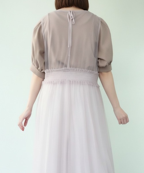 GIVERNY(ジヴェルニー)の「【旬レイヤード/着回し力抜群/体型カバー】チュールメッシュ ウエストギャザーキャミワンピース(ワンピース・レディース・グレー/ブラック/ネイビー・FREE)」の11枚目の写真