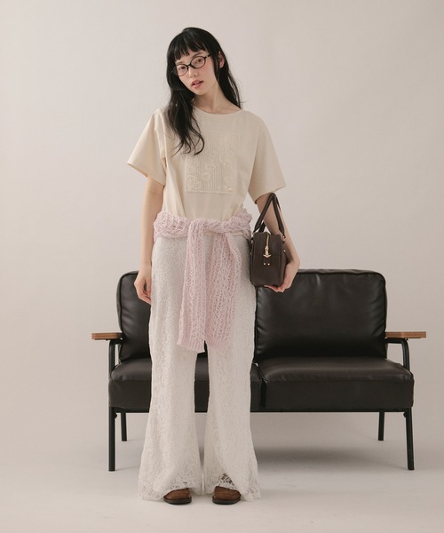 loin nuit（ロワンニュイ）の「lace flare pants / レースフレアパンツ（その他パンツ・レディース・アイボリー/ブラック・FREE）」の4枚目の写真