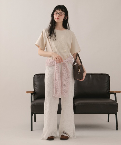 loin nuit（ロワンニュイ）の「lace flare pants / レースフレアパンツ（その他パンツ・レディース・アイボリー/ブラック・FREE）」の5枚目の写真