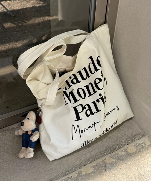 Vipoa(ヴィポア)の「Paris message logo tote bag(トートバッグ・レディース・ピンク/ホワイト・FREE)」の1枚目の写真