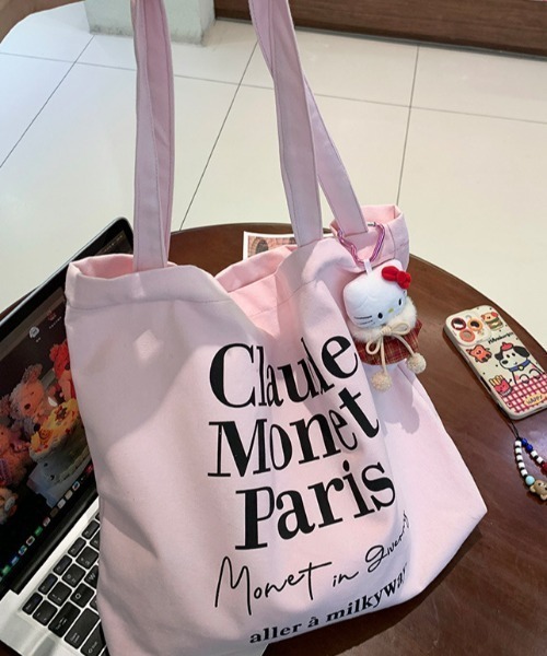 Vipoa(ヴィポア)の「Paris message logo tote bag(トートバッグ・レディース・ピンク/ホワイト・FREE)」の8枚目の写真
