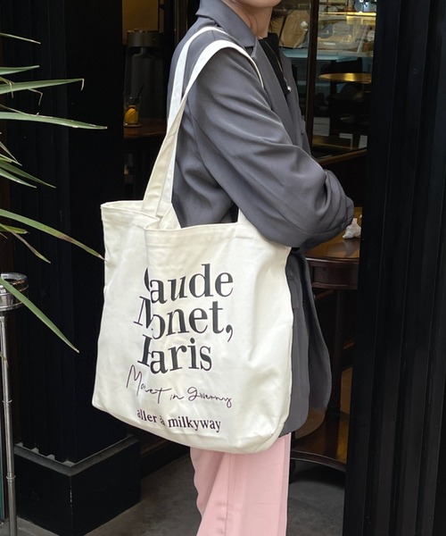 Vipoa(ヴィポア)の「Paris message logo tote bag(トートバッグ・レディース・ピンク/ホワイト・FREE)」の4枚目の写真