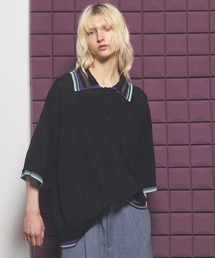 MAISON SPECIAL ストライプ ポロシャツ 長袖 MAISON SPECIAL｜メゾン スペシャルのポロシャツ（ブラック/黒色系