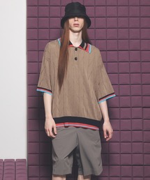 MAISON SPECIAL ストライプ ポロシャツ 長袖 High Twist Pigment Bleach Prime-Over Long Sleeve Knit Polo Shirt