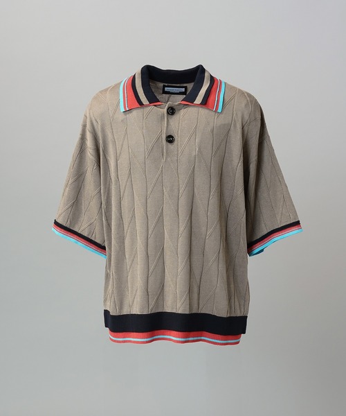 MAISON SPECIAL（メゾンスペシャル）の「《UNISEX》Layered Collar Line Geometric Prime-Over Short Sleeve Knit Polo Shirt/レイヤードライン襟ジオメトリックプライムオーバーショートスリーブニットポロシャツ【MAISON SPECIAL/メゾンスペシャル】（ポロシャツ・メンズ・ブラック/ベージュ・0/1/2）」の14枚目の写真