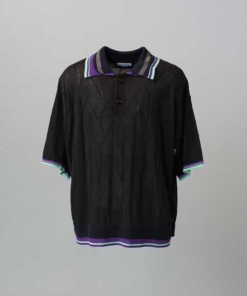 MAISON SPECIAL（メゾンスペシャル）の「《UNISEX》Layered Collar Line Geometric Prime-Over Short Sleeve Knit Polo Shirt/レイヤードライン襟ジオメトリックプライムオーバーショートスリーブニットポロシャツ【MAISON SPECIAL/メゾンスペシャル】（ポロシャツ・メンズ・ブラック/ベージュ・0/1/2）」の15枚目の写真