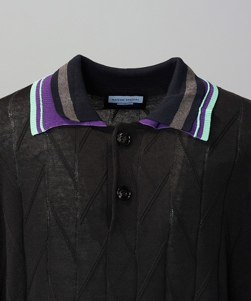 MAISON SPECIAL（メゾンスペシャル）の「《UNISEX》Layered Collar Line Geometric Prime-Over Short Sleeve Knit Polo Shirt/レイヤードライン襟ジオメトリックプライムオーバーショートスリーブニットポロシャツ【MAISON SPECIAL/メゾンスペシャル】（ポロシャツ・メンズ・ブラック/ベージュ・0/1/2）」の18枚目の写真