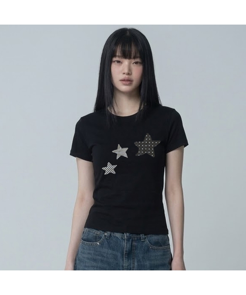 NTBC(エヌティービーシー)の「ドットオンスターロゴ半袖Tシャツ_2カラー(Tシャツ/カットソー・レディース・ホワイト/ブラック・SMALL/MEDIUM)」の2枚目の写真