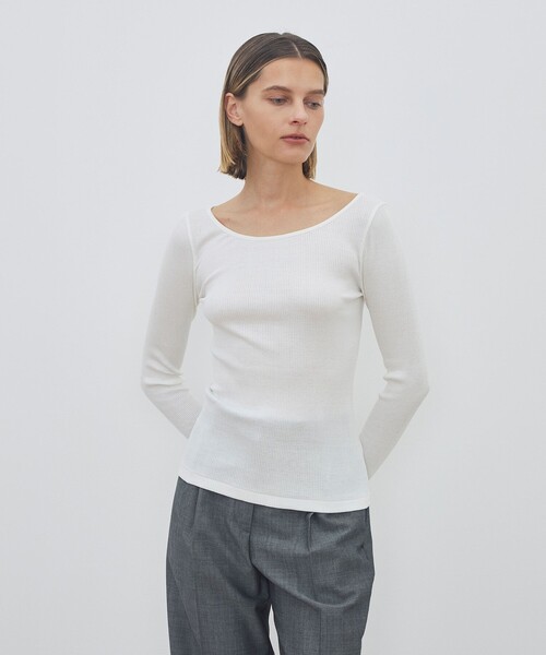 DES PRES（デ・プレ）の「シルクコットンリブ ボートネックプルオーバー（Tシャツ/カットソー・レディース・ホワイト/キャメル/ブラック/ライトブルー・FREE）」の6枚目の写真