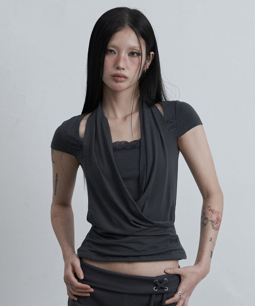 as you are(アズユーアー)の「レースカウルネックTシャツチャコール(Tシャツ/カットソー・レディース・その他・OS)」の5枚目の写真
