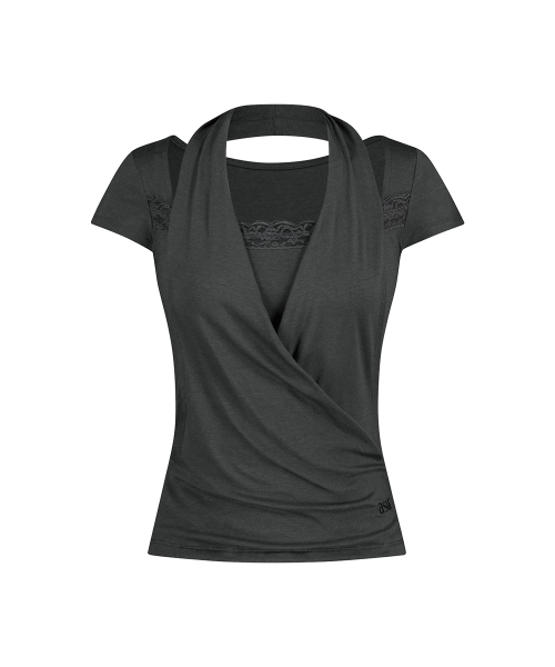 as you are(アズユーアー)の「レースカウルネックTシャツチャコール(Tシャツ/カットソー・レディース・その他・OS)」の4枚目の写真