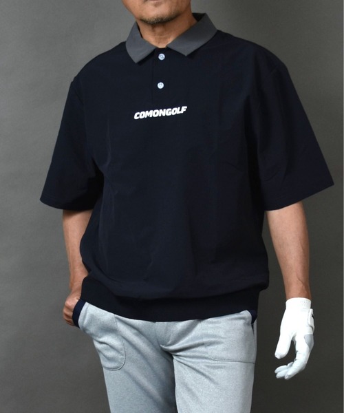 COMON GOLF(コモンゴルフ)の「撥水加工タフタ素材 ルーズシルエット ZIPポケット付き 半袖プルオーバー ゴルフポロシャツ(ポロシャツ・メンズ・ネイビー/ホワイト/カーキ・L/XL/XXL/M)」の2枚目の写真