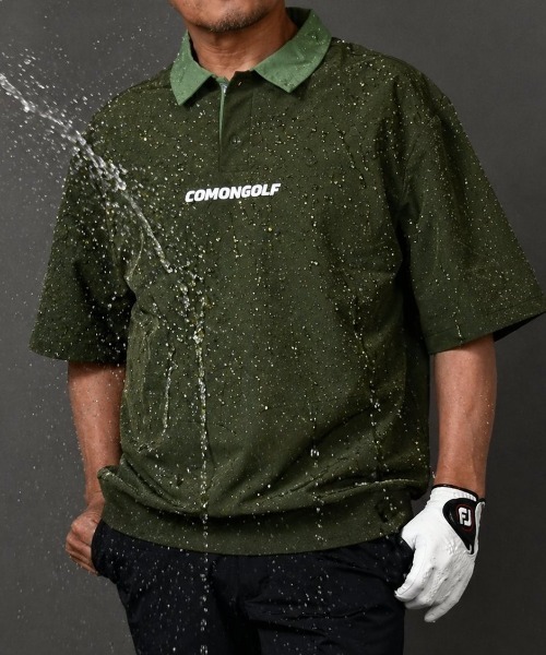 COMON GOLF(コモンゴルフ)の「撥水加工タフタ素材 ルーズシルエット ZIPポケット付き 半袖プルオーバー ゴルフポロシャツ(ポロシャツ・メンズ・ネイビー/ホワイト/カーキ・L/XL/XXL/M)」の3枚目の写真