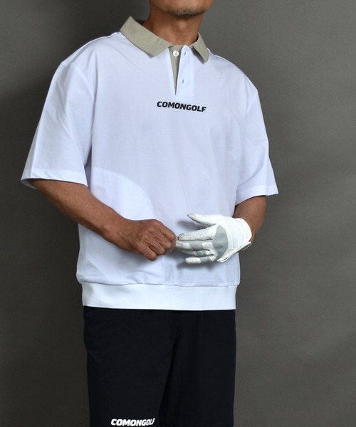 COMON GOLF(コモンゴルフ)の「撥水加工タフタ素材 ルーズシルエット ZIPポケット付き 半袖プルオーバー ゴルフポロシャツ(ポロシャツ・メンズ・ネイビー/ホワイト/カーキ・L/XL/XXL/M)」の15枚目の写真