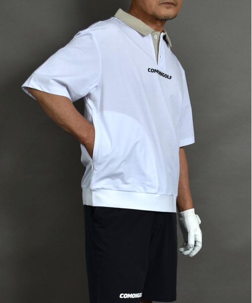 COMON GOLF(コモンゴルフ)の「撥水加工タフタ素材 ルーズシルエット ZIPポケット付き 半袖プルオーバー ゴルフポロシャツ(ポロシャツ・メンズ・ネイビー/ホワイト/カーキ・L/XL/XXL/M)」の17枚目の写真