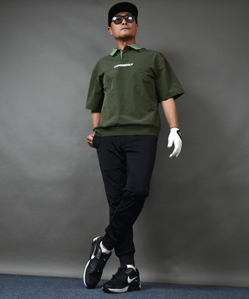 COMON GOLF(コモンゴルフ)の「撥水加工タフタ素材 ルーズシルエット ZIPポケット付き 半袖プルオーバー ゴルフポロシャツ(ポロシャツ・メンズ・ネイビー/ホワイト/カーキ・L/XL/XXL/M)」の6枚目の写真