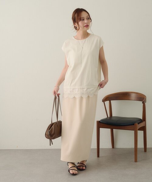 DISCOAT(ディスコート)の「【Noka/接触冷感】裾レースフレンチTシャツ(Tシャツ/カットソー・レディース・ブラック/チャコールグレー/ホワイト系その他・FREE)」の15枚目の写真