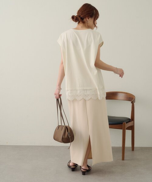 DISCOAT(ディスコート)の「【Noka/接触冷感】裾レースフレンチTシャツ(Tシャツ/カットソー・レディース・ブラック/チャコールグレー/ホワイト系その他・FREE)」の17枚目の写真