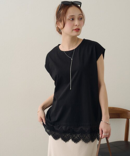 DISCOAT(ディスコート)の「【Noka/接触冷感】裾レースフレンチTシャツ(Tシャツ/カットソー・レディース・ブラック/チャコールグレー/ホワイト系その他・FREE)」の18枚目の写真