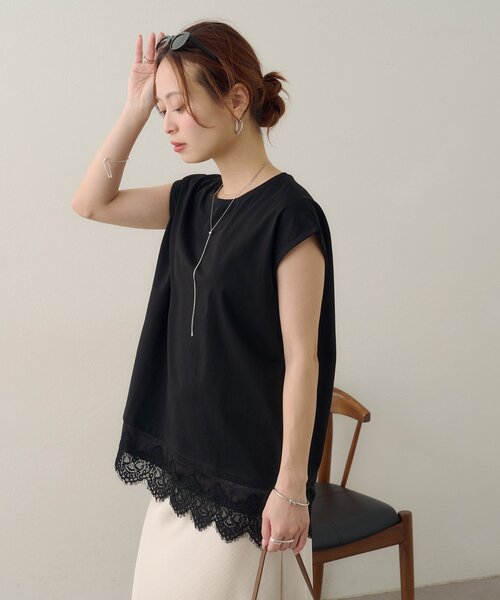 DISCOAT(ディスコート)の「【Noka/接触冷感】裾レースフレンチTシャツ(Tシャツ/カットソー・レディース・ブラック/チャコールグレー/ホワイト系その他・FREE)」の19枚目の写真