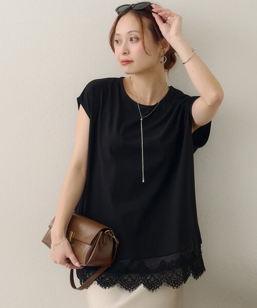 DISCOAT(ディスコート)の「【Noka/接触冷感】裾レースフレンチTシャツ(Tシャツ/カットソー・レディース・ブラック/チャコールグレー/ホワイト系その他・FREE)」の22枚目の写真