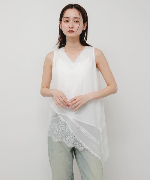 SENSE OF PLACE by URBAN RESEARCH(センスオブプレイスバイアーバンリサーチ)の「レースドッキングアシメカットトップ(タンクトップ・レディース・オフホワイト/ブラック・ONE)」の15枚目の写真