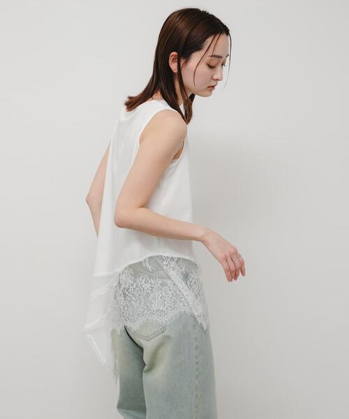 SENSE OF PLACE by URBAN RESEARCH(センスオブプレイスバイアーバンリサーチ)の「レースドッキングアシメカットトップ(タンクトップ・レディース・オフホワイト/ブラック・ONE)」の3枚目の写真