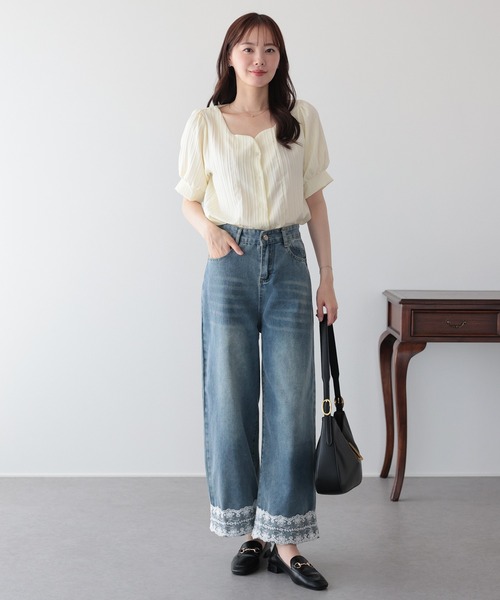 BLUEEAST(ブルーイースト)の「ヘムレースワイドデニム(デニムパンツ・レディース・ブルー・SMALL/MEDIUM)」の7枚目の写真