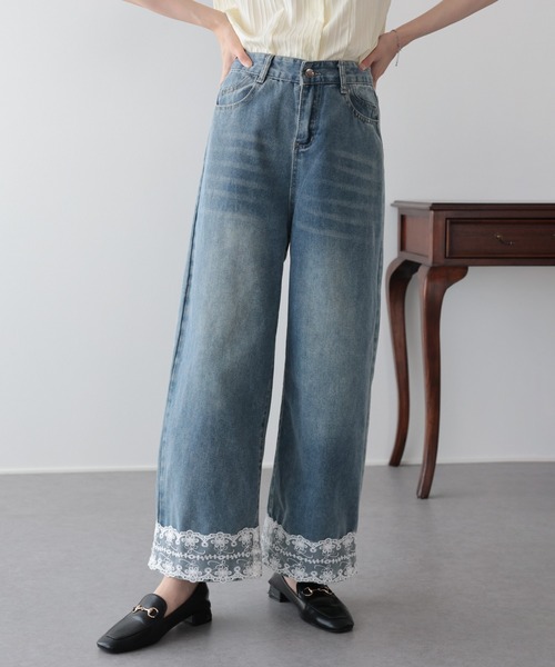 BLUEEAST(ブルーイースト)の「ヘムレースワイドデニム(デニムパンツ・レディース・ブルー・SMALL/MEDIUM)」の2枚目の写真