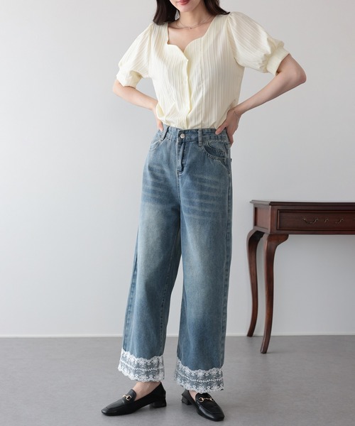 BLUEEAST(ブルーイースト)の「ヘムレースワイドデニム(デニムパンツ・レディース・ブルー・SMALL/MEDIUM)」の3枚目の写真