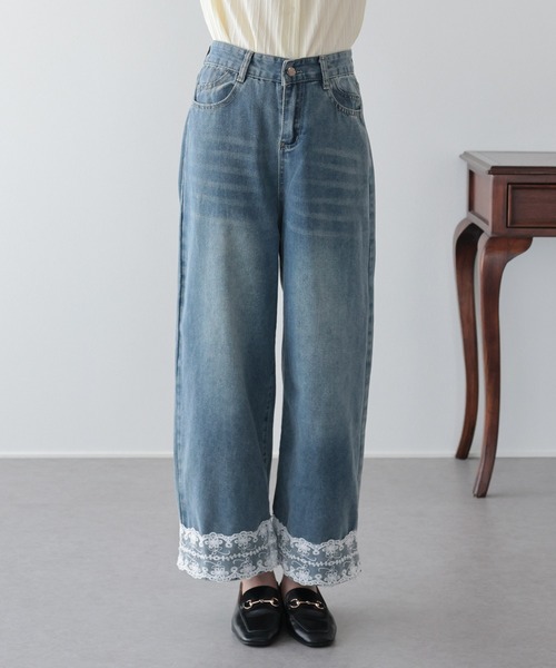 BLUEEAST(ブルーイースト)の「ヘムレースワイドデニム(デニムパンツ・レディース・ブルー・SMALL/MEDIUM)」の8枚目の写真