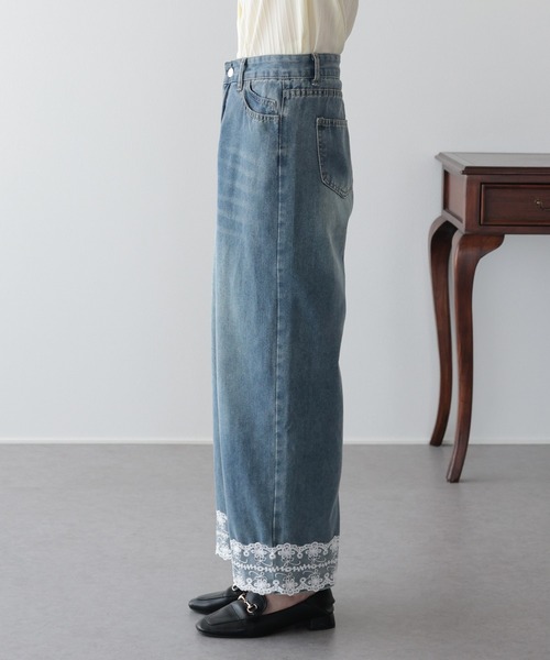 BLUEEAST(ブルーイースト)の「ヘムレースワイドデニム(デニムパンツ・レディース・ブルー・SMALL/MEDIUM)」の9枚目の写真