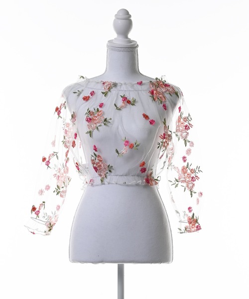 Narcissus(ナルシス)の「【Narcissus】フラワーオフショルダートップス 刺繍 シアー チュール ブラウス(シャツ/ブラウス・レディース・ブラック/ホワイト・FREE)」の19枚目の写真