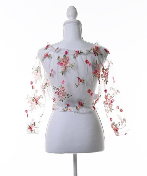 Narcissus(ナルシス)の「【Narcissus】フラワーオフショルダートップス 刺繍 シアー チュール ブラウス(シャツ/ブラウス・レディース・ブラック/ホワイト・FREE)」の17枚目の写真