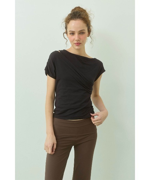 ALEXIA STAM（アリシアスタン）の「Asymmetrical Top /レイヤードトップス（Tシャツ/カットソー・レディース・グレー/ブラック/ホワイト・L/M/S）」の8枚目の写真