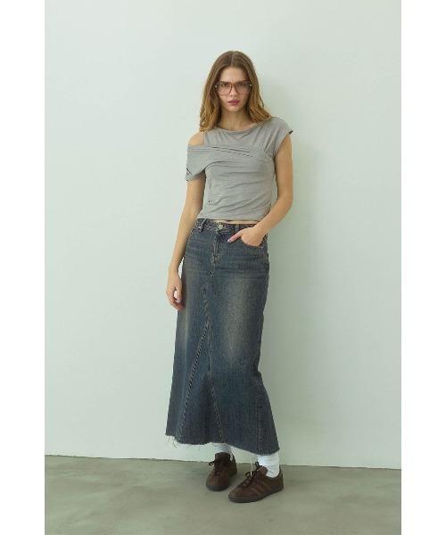 ALEXIA STAM（アリシアスタン）の「Asymmetrical Top /レイヤードトップス（Tシャツ/カットソー・レディース・グレー/ブラック/ホワイト・L/M/S）」の14枚目の写真