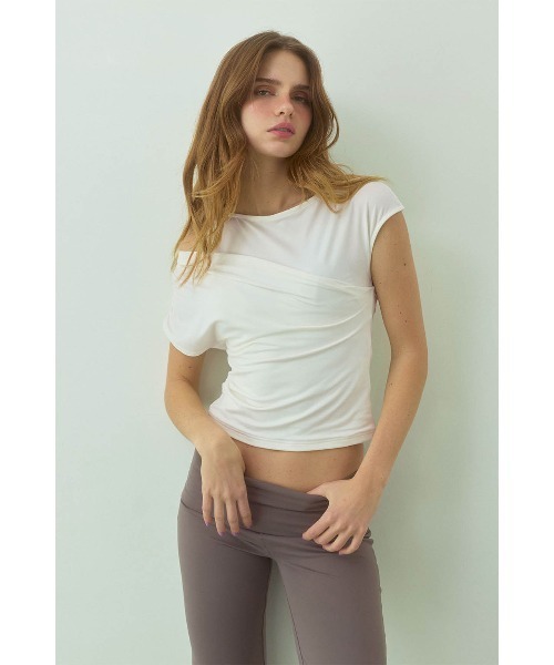 ALEXIA STAM（アリシアスタン）の「Asymmetrical Top /レイヤードトップス（Tシャツ/カットソー・レディース・グレー/ブラック/ホワイト・L/M/S）」の4枚目の写真