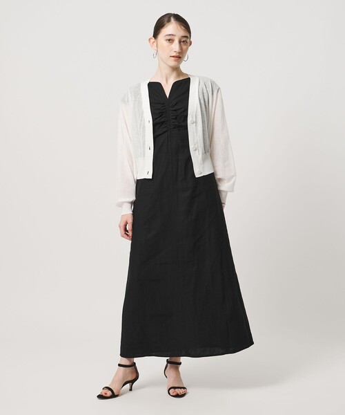 UNITED ARROWS(ユナイテッドアローズ)の「リネン シャーリング スキッパー ワンピース ‐ウォッシャブル‐(ワンピース・レディース・ブラック/ホワイト/ライラック・38/36)」の11枚目の写真